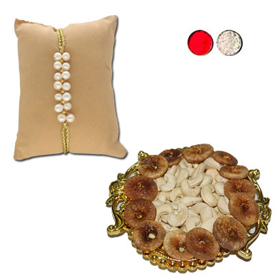 "Whisper Pearl Rakhi - JPJUN-23-032 (Single Rakhi) , Dryfruit Thali - code RD400 - Click here to View more details about this Product